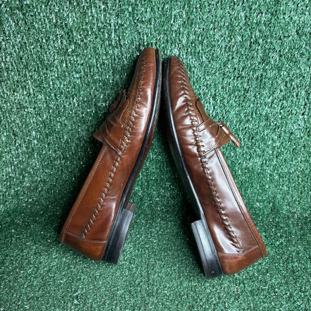 Giorgio Brutini Le Glove Woven Tassel Kiltie Loafers Classic Brown Mens Size 9 D